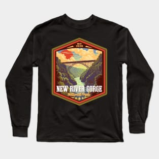 New River Gorge National Park Vintage WPA Style Outdoor Badge Long Sleeve T-Shirt